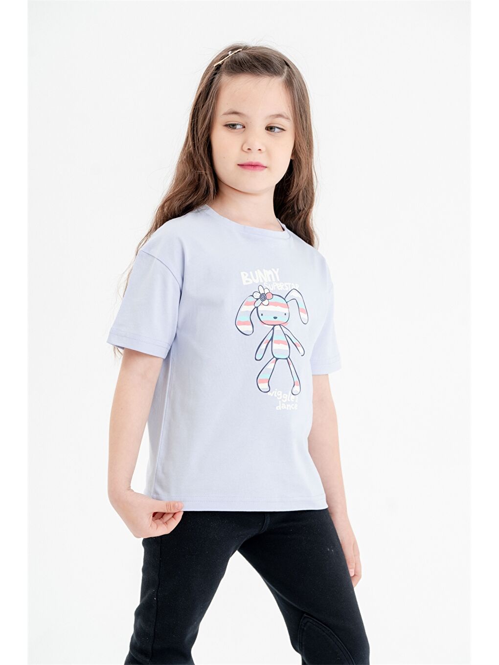 Lila Bisiklet Yaka Baskılı Kız Bebek Tişört-1