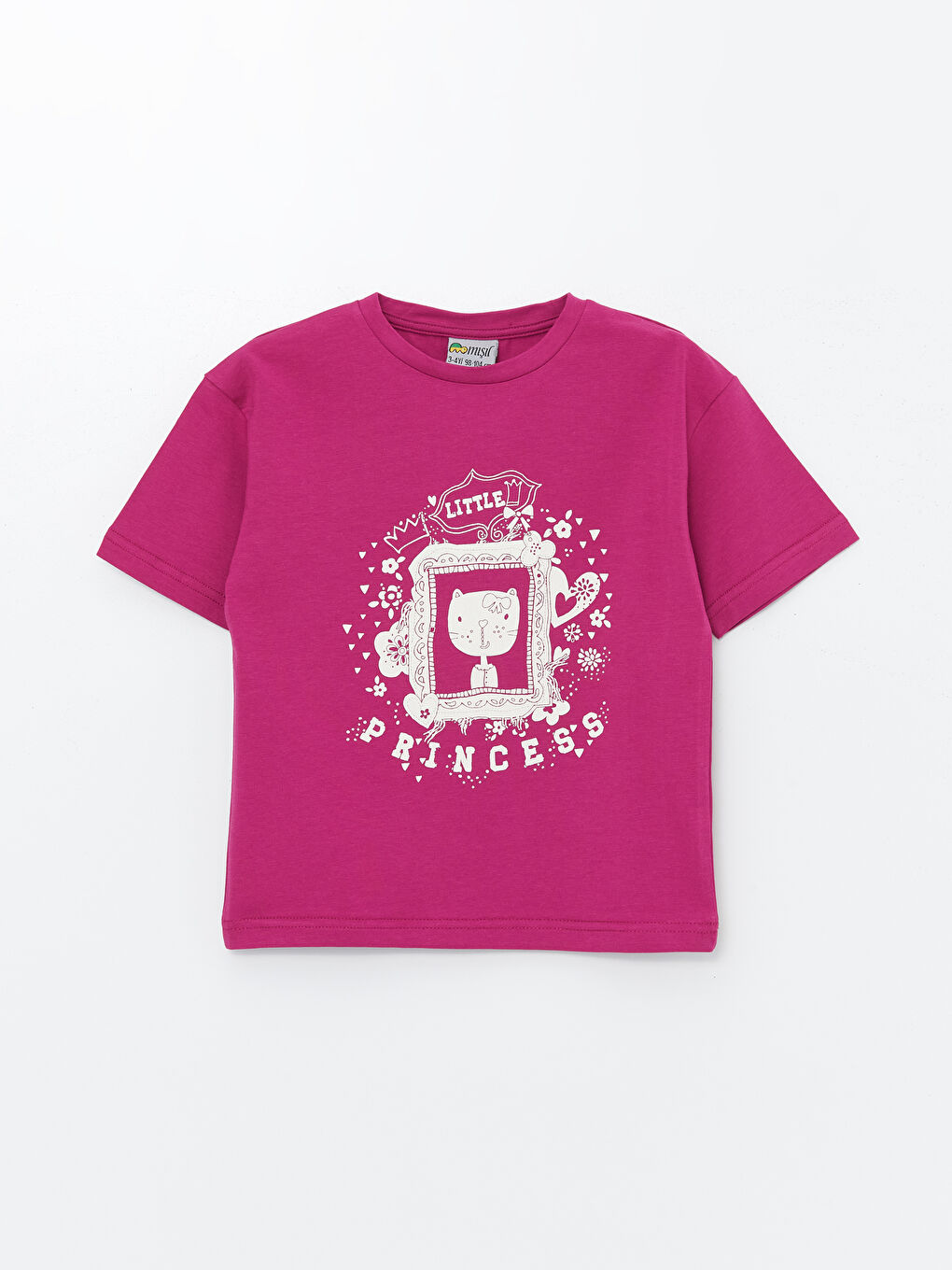 Fuşya Bisiklet Yaka Baskılı Kız Bebek Tişört