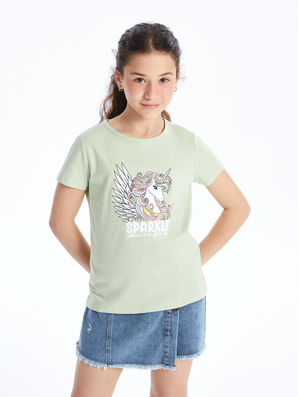T-shirt Me Jakë Të Rrumbullakët, I Stampuar, Me Mëngë Të Shkurtra Për Vajza