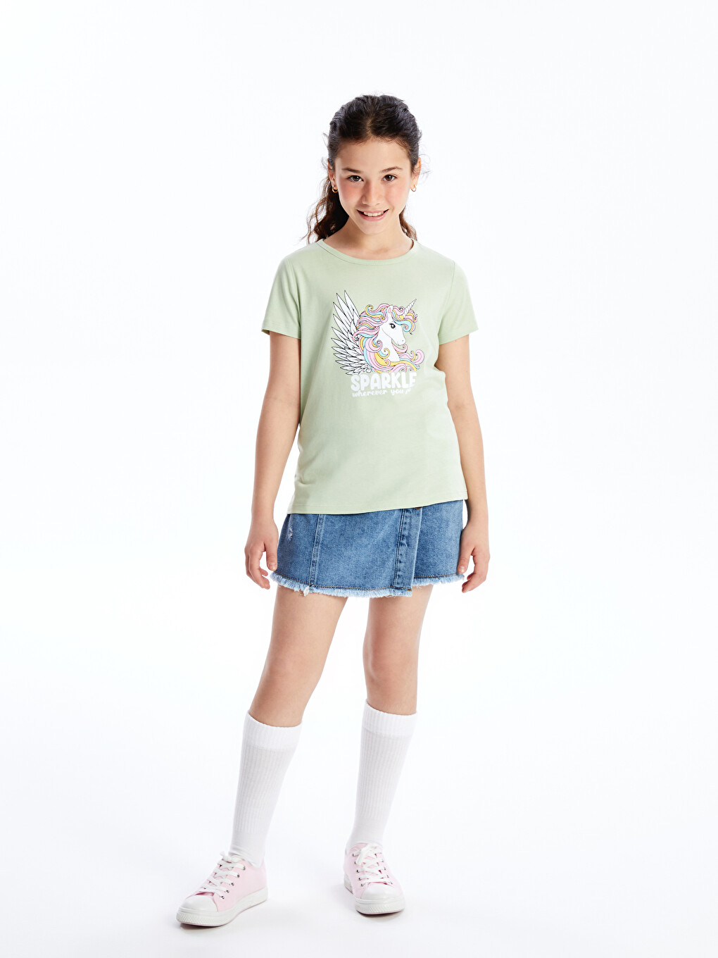 T-shirt Me Jakë Të Rrumbullakët, I Stampuar, Me Mëngë Të Shkurtra Për Vajza-1