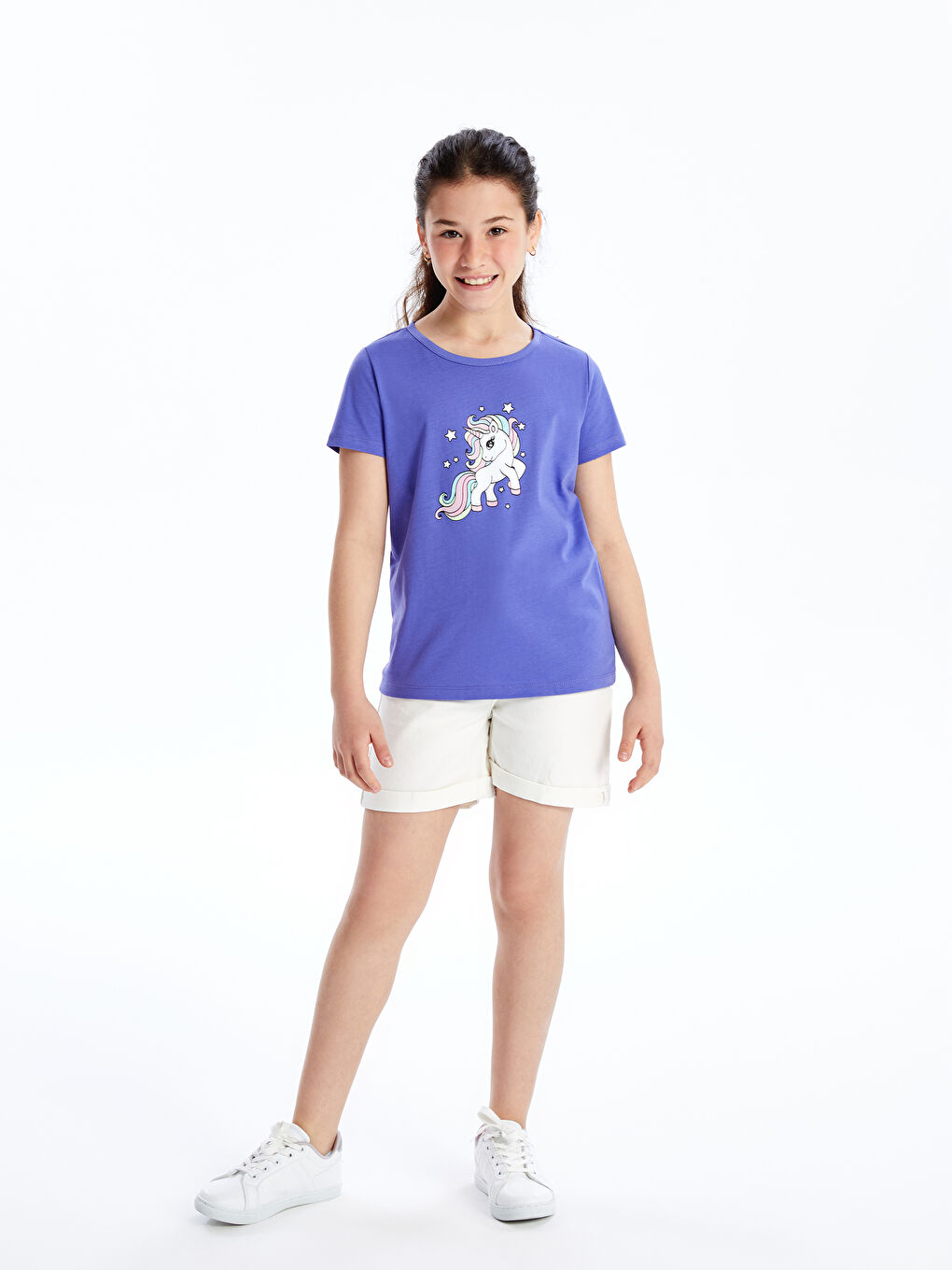 Crew Neck Printed Short Sleeve Girls' T-Shirt-1