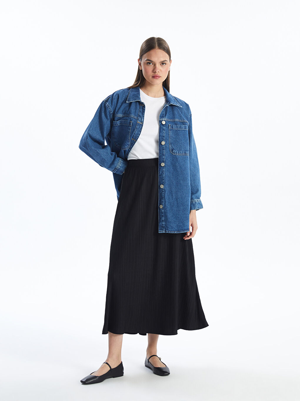 Women's Flared Straight Skirt With Elastic Waist -S4MK43Z8-CVL