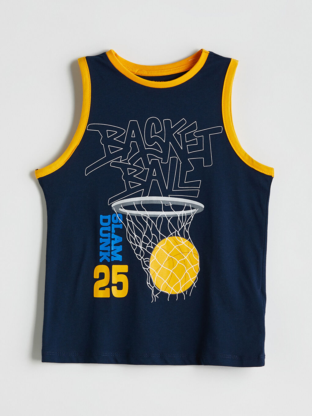 Lacivert Bisiklet Yaka Baskılı Erkek Çocuk Pijama Üst