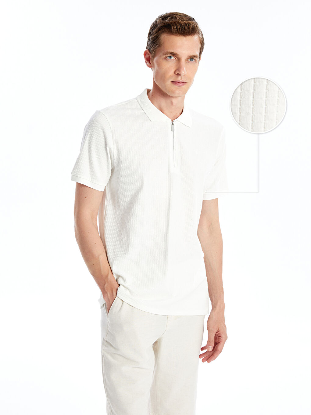 Polo Neck Short Sleeve Men's Textured T-Shirt -S4MK67Z8-R9J