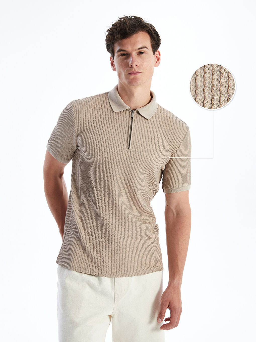 Polo Neck Short Sleeve Men's Textured T-Shirt -S4MK69Z8-PSD