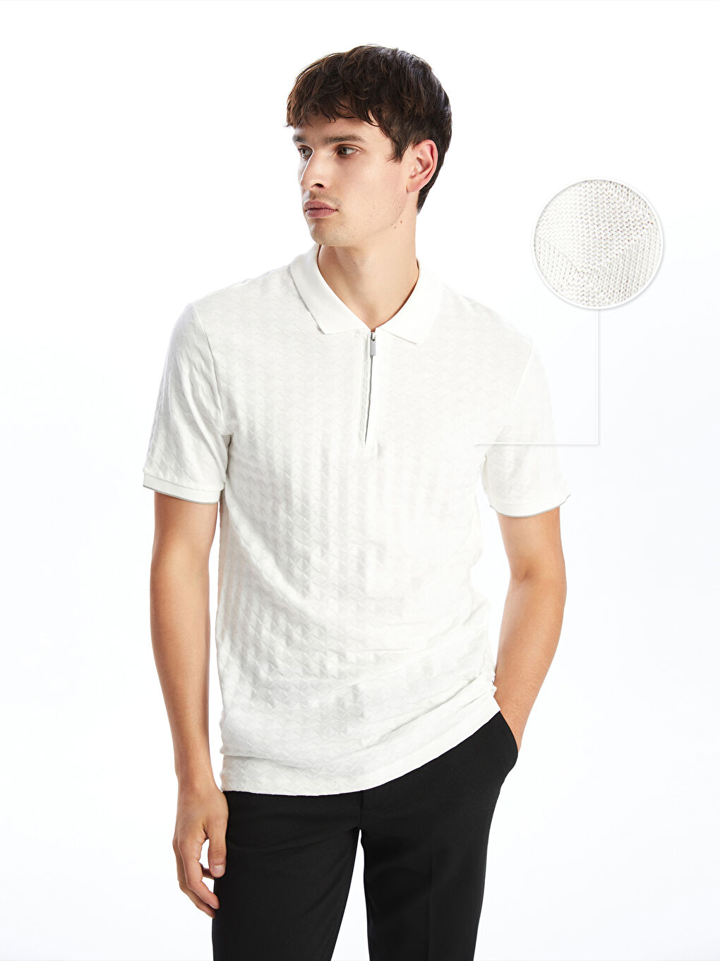 Polo Neck Short Sleeve Men's Textured T-Shirt -S4MK73Z8-R9J