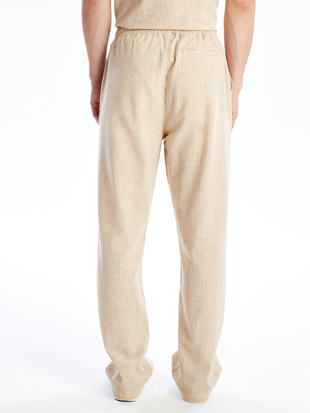 Bej Rahat Kalıp Keten Karışımlı Erkek Pantolon-4