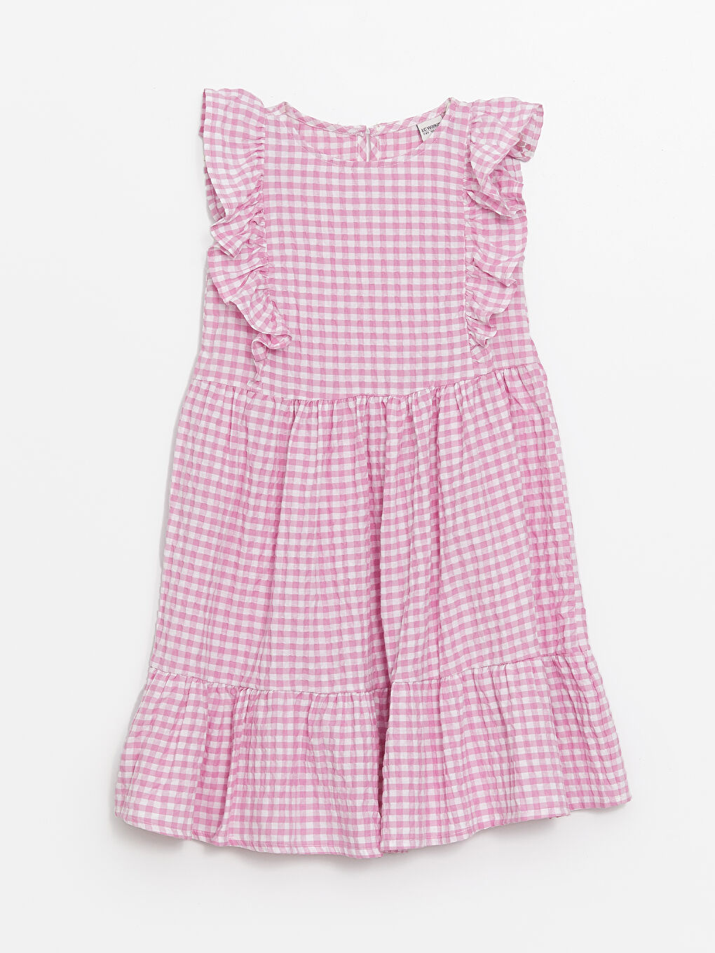 Pembe Bisiklet Yaka Ekose Kız Çocuk Elbise