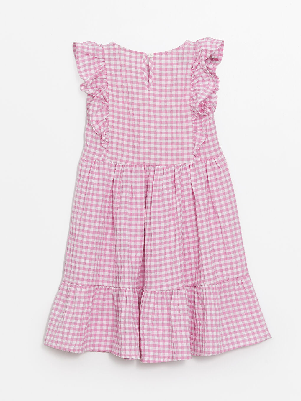 Pembe Bisiklet Yaka Ekose Kız Çocuk Elbise-1