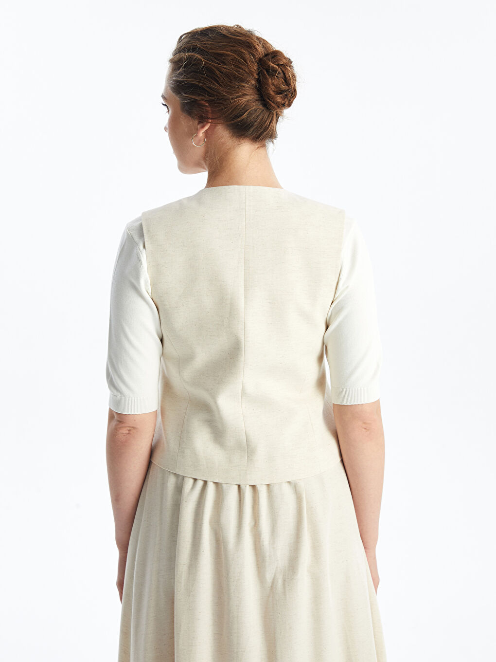 V-Neck Plain Linen Blend Women's Classic Vest-3