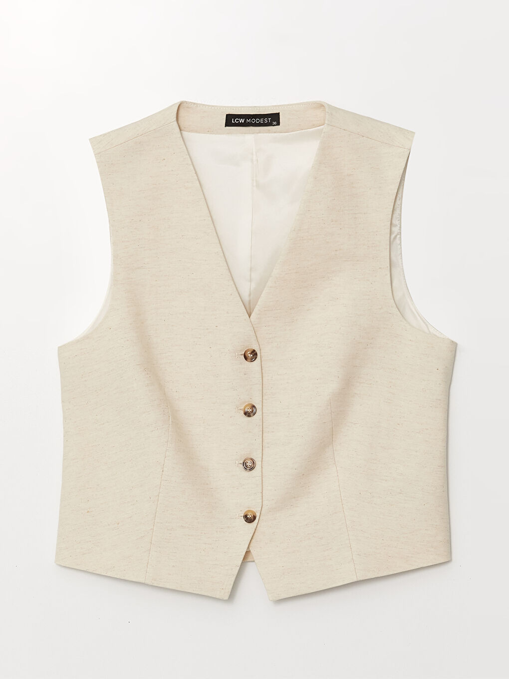 V-Neck Plain Linen Blend Women's Classic Vest-4