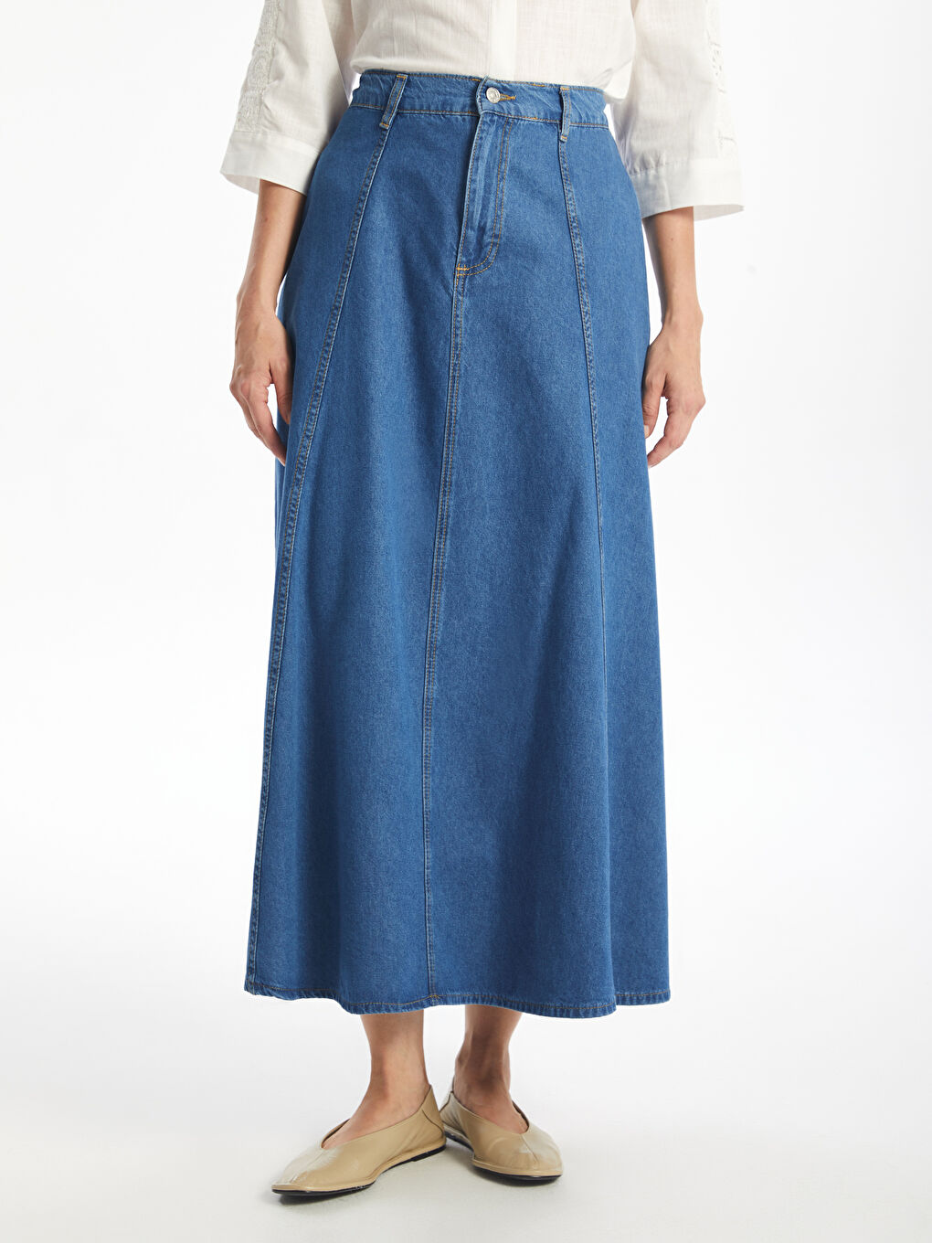 Elastic Waist A-Line Women's Jean Skirt -S4MM68Z8-563