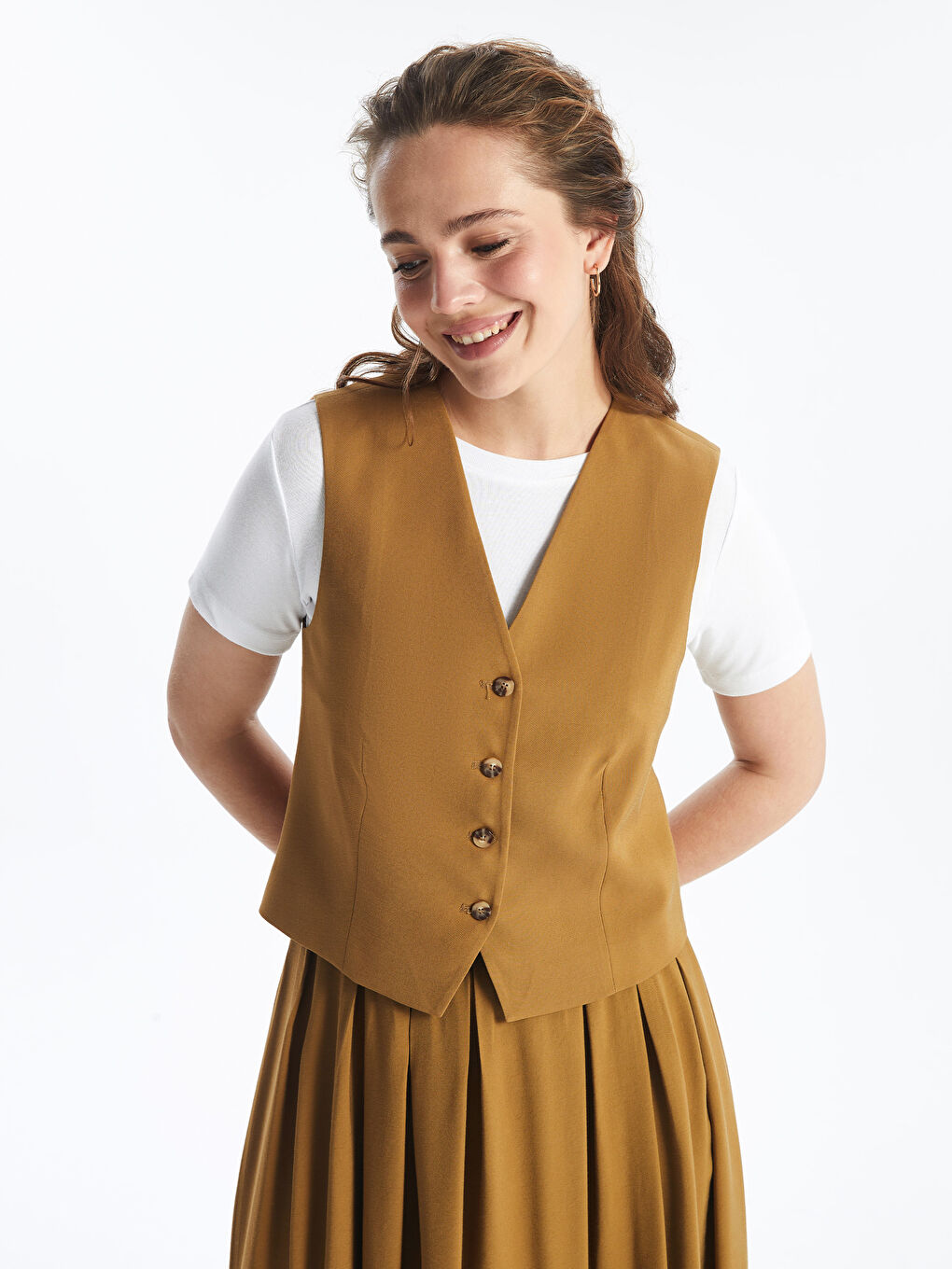LCW Modest Women's V Neck Plain Classic Waistcoat -S4MM70Z8-VZ2