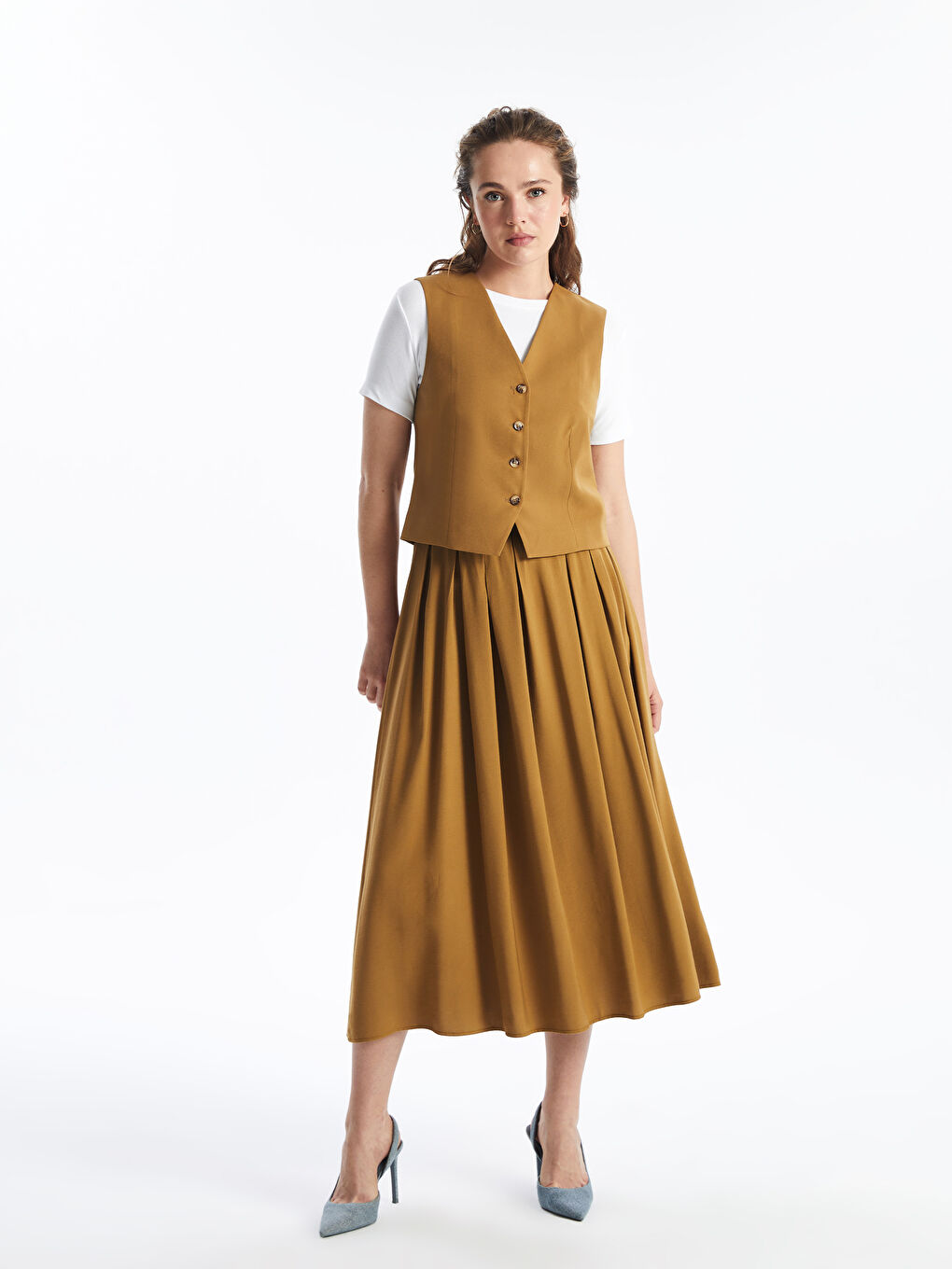 LCW Modest Women's V Neck Plain Classic Waistcoat -S4MM70Z8-VZ2