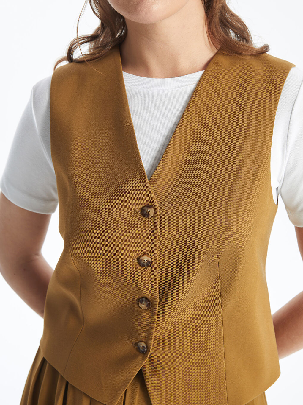 LCW Modest Women's V Neck Plain Classic Waistcoat -S4MM70Z8-VZ2