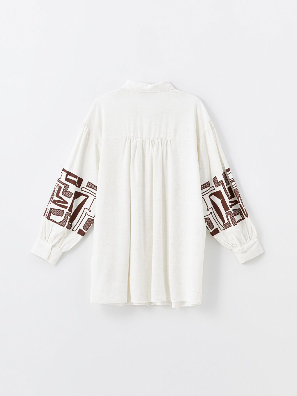 LCW Modest Ekru Desenli Oversize Keten Karışımlı Kadın Gömlek Tunik - 5