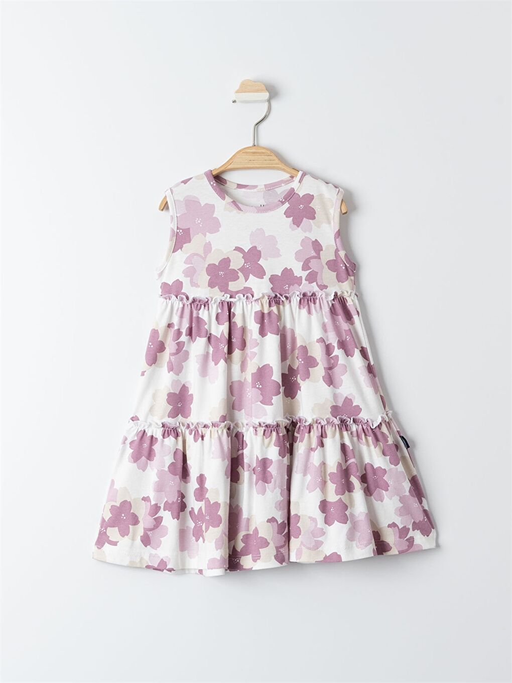Lila Bisiklet Yaka Baskılı Kız Bebek Elbise