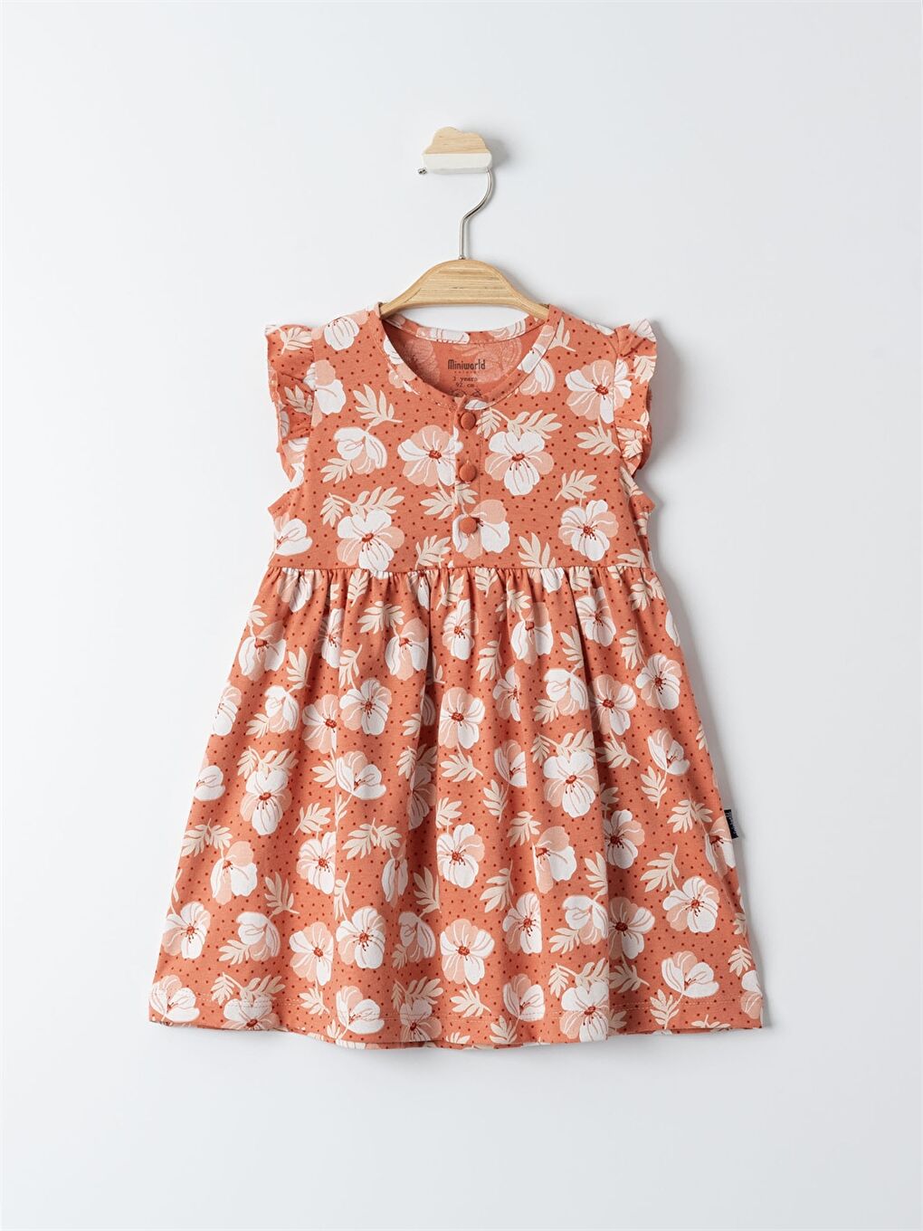 Kahverengi Bisiklet Yaka Çiçek Desenli Kız Bebek Elbise