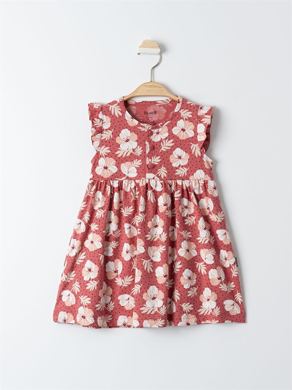Bordo Bisiklet Yaka Çiçek Desenli Kız Bebek Elbise
