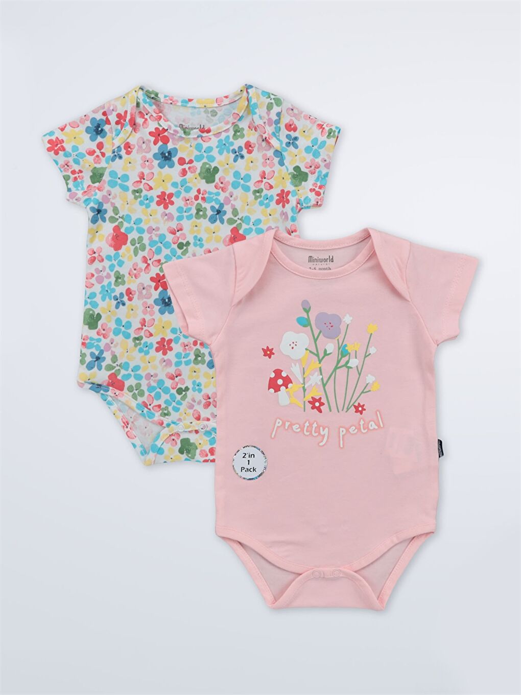 Pembe Bisiklet Yaka Baskılı Kız Bebek Çıtçıtlı Body 2'li