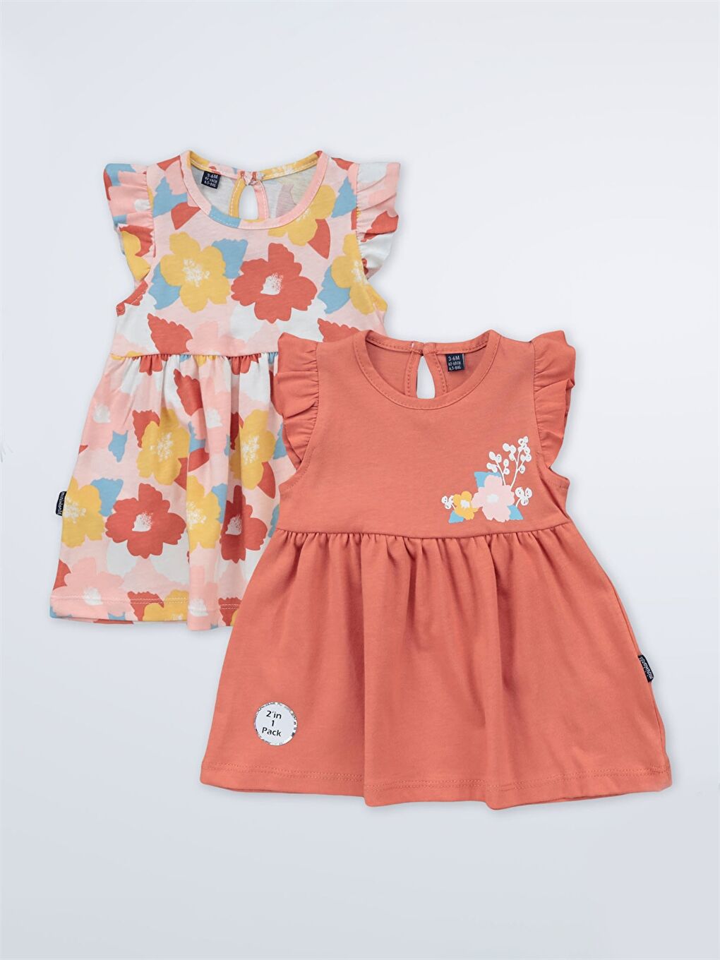 Kahverengi Bisiklet Yaka Baskılı Kız Bebek Elbise 2'li