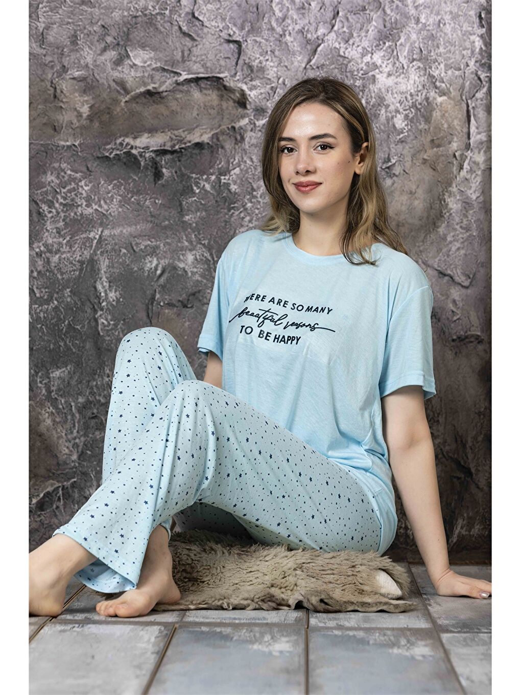 Mavi Bisiklet Yaka Kadın Pijama Takım