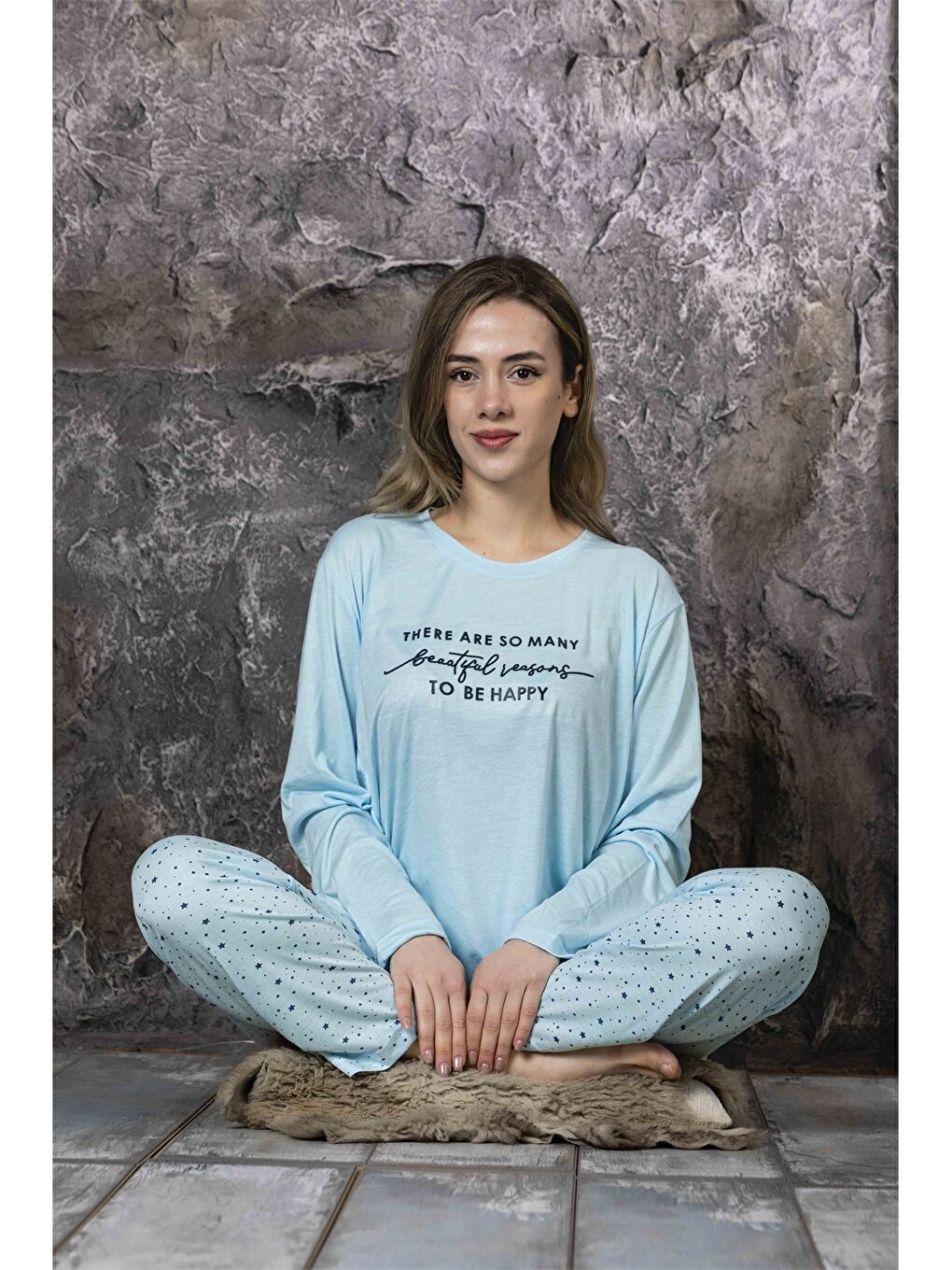 Mavi Bisiklet Yaka Kadın Pijama Takım-1