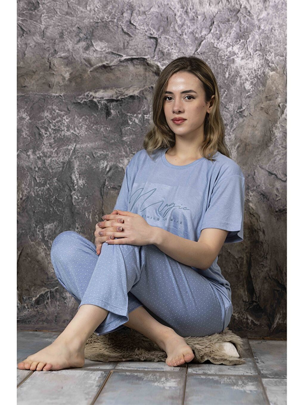 Mavi Bisiklet Yaka Kadın Pijama Takım