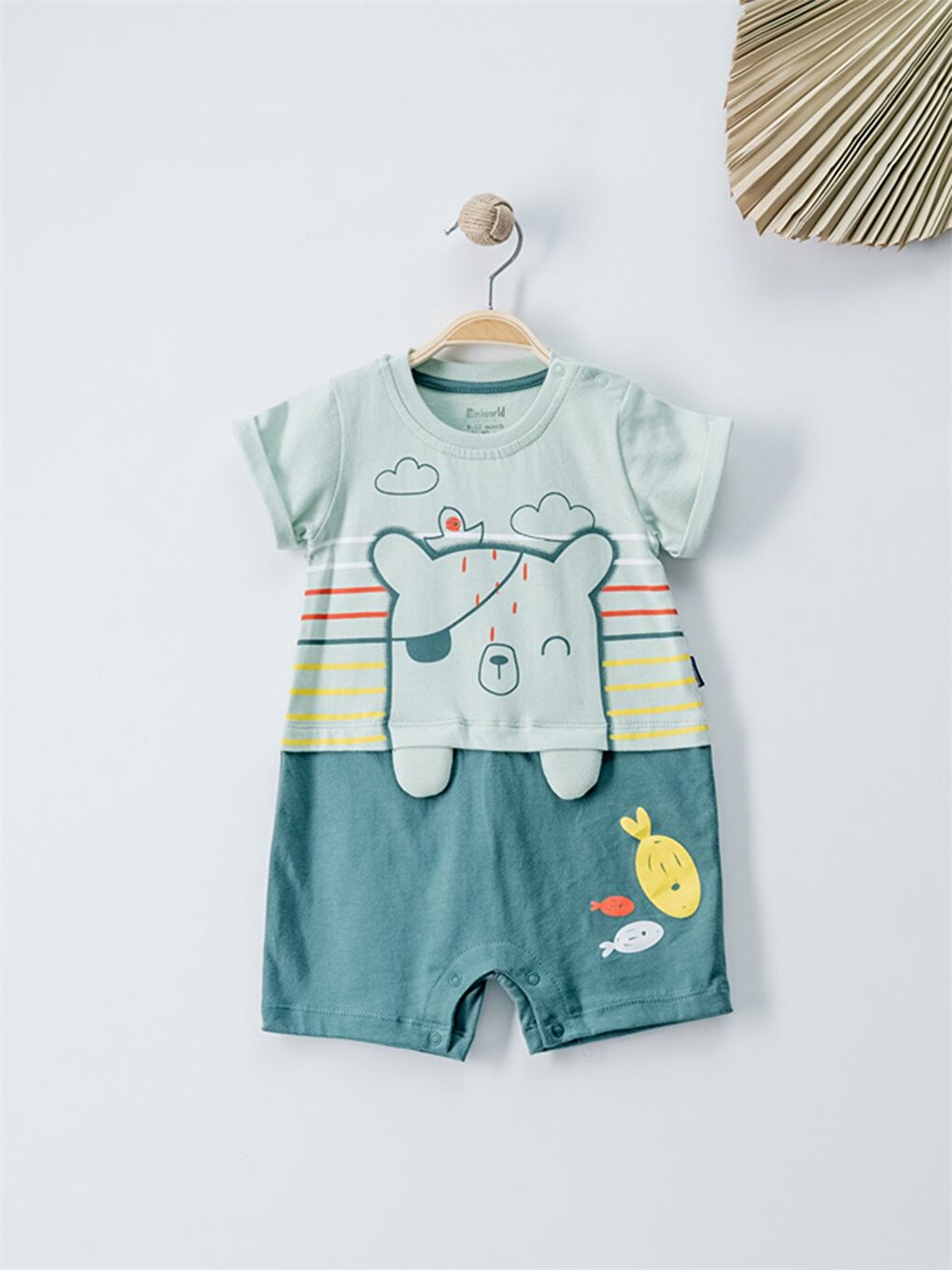 Haki Bisiklet Yaka Baskılı Erkek Bebek Tulum