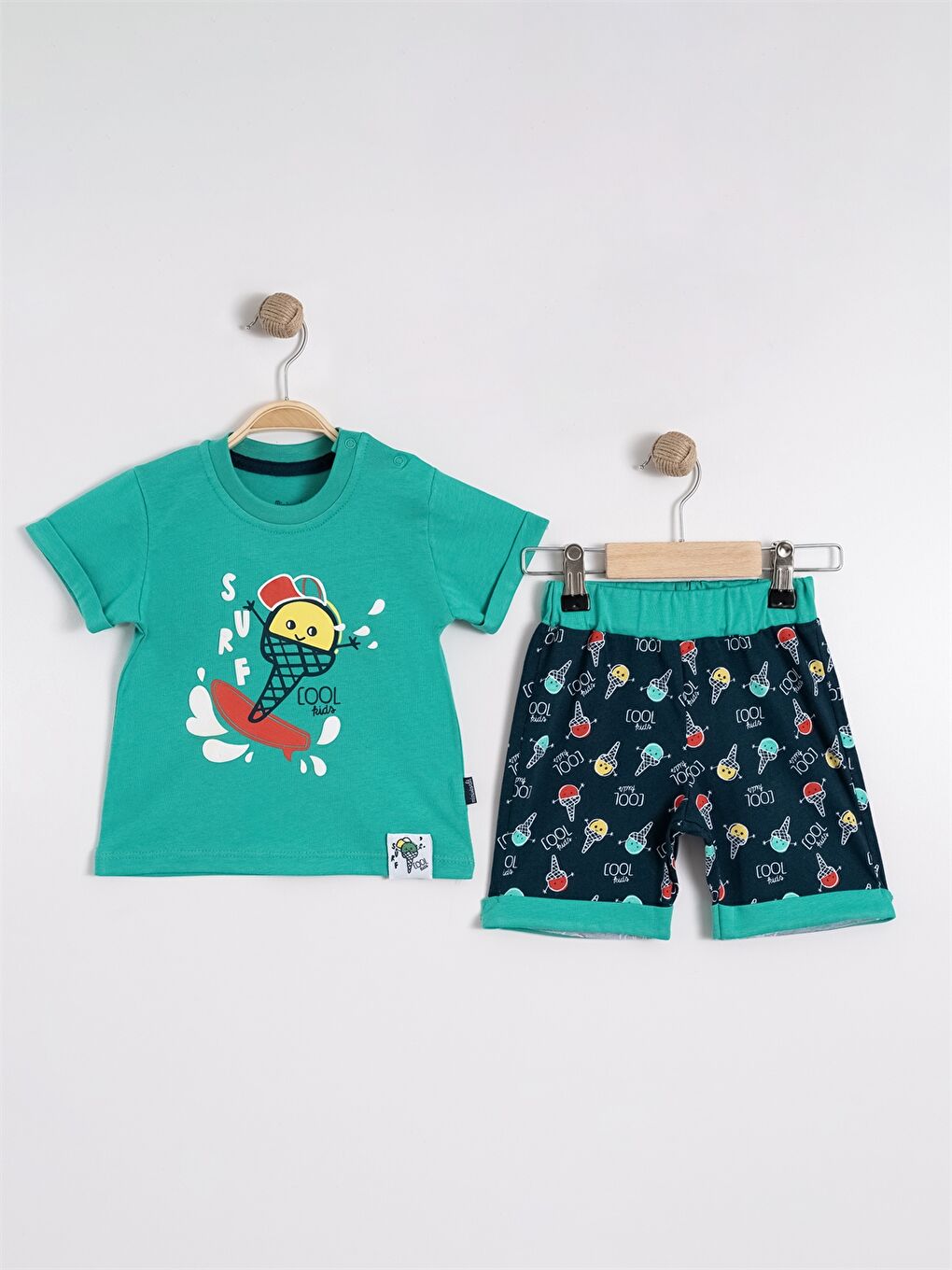 Yeşil Bisiklet Yaka Baskılı Erkek Bebek Takım