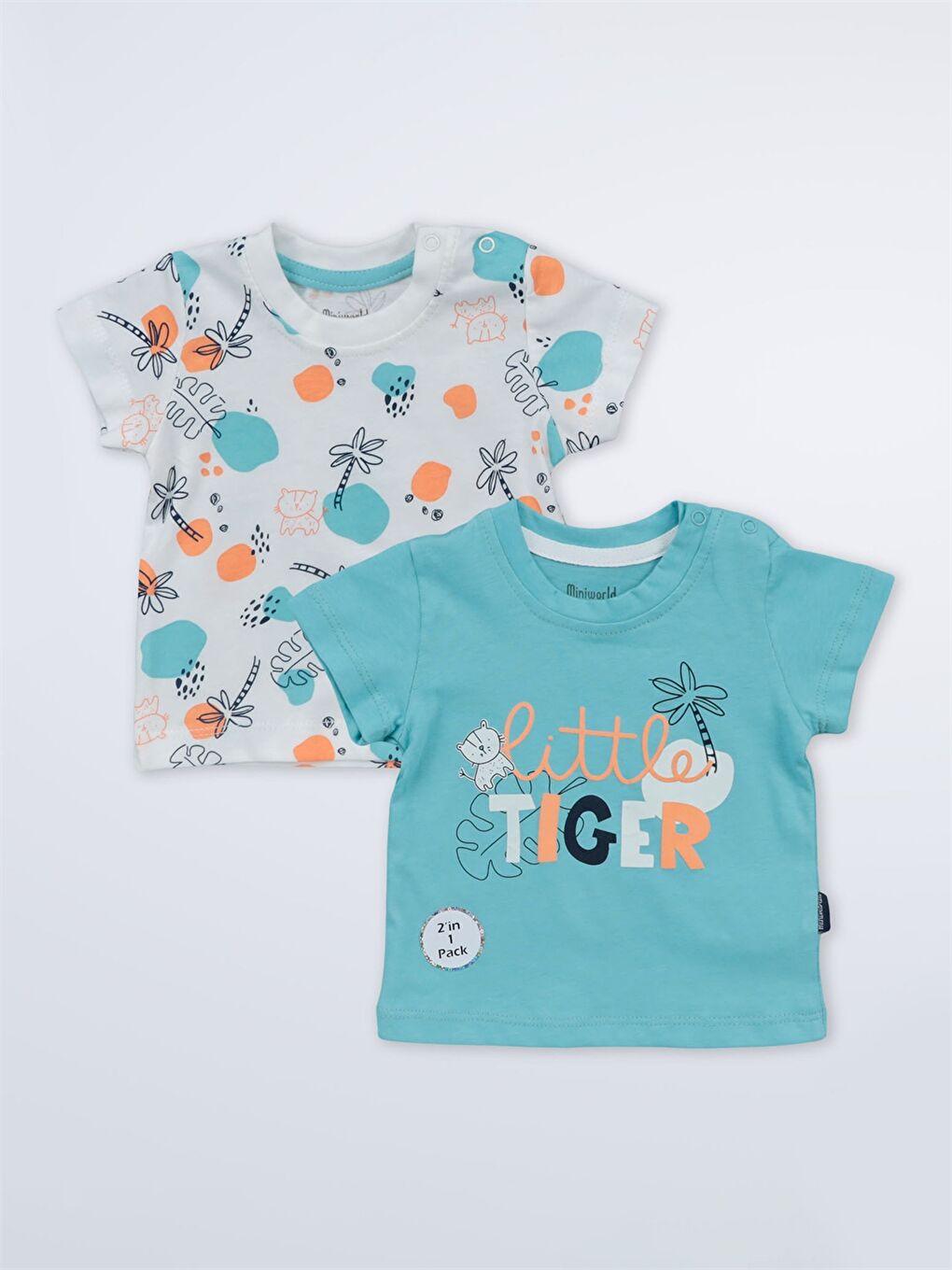 Turkuaz Bisiklet Yaka Baskılı Erkek Bebek Tişört 2'li