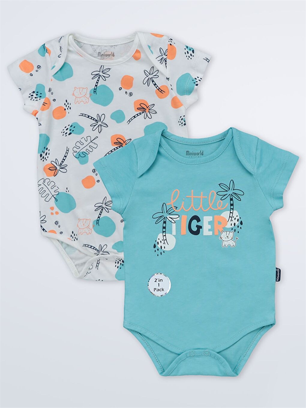 Turkuaz Bisiklet Yaka Baskılı Erkek Bebek Çıtçıtlı Bodysuit 2'li