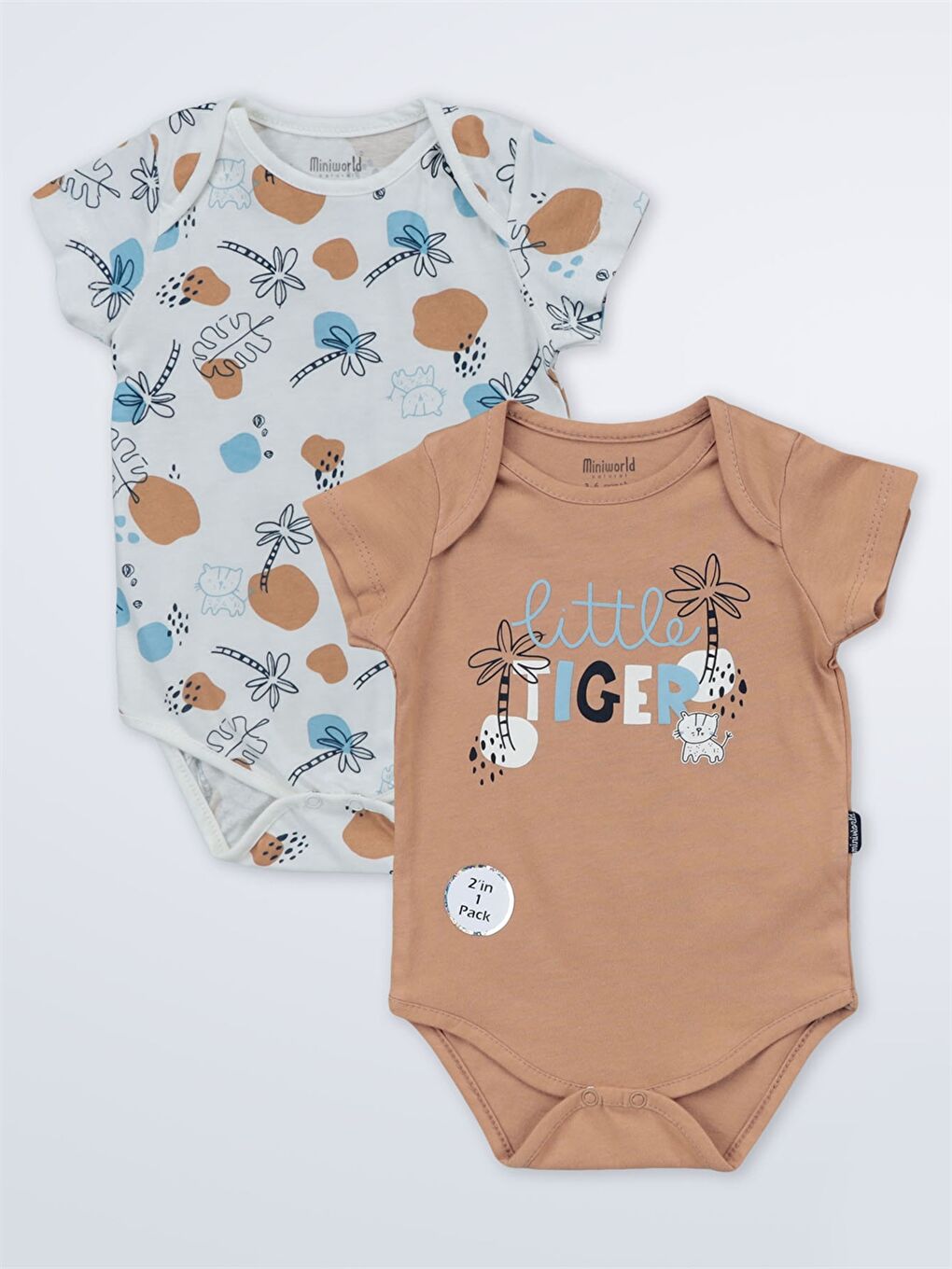 Miniworld Kahverengi Bisiklet Yaka Baskılı Erkek Bebek Çıtçıtlı Bodysuit 2'li