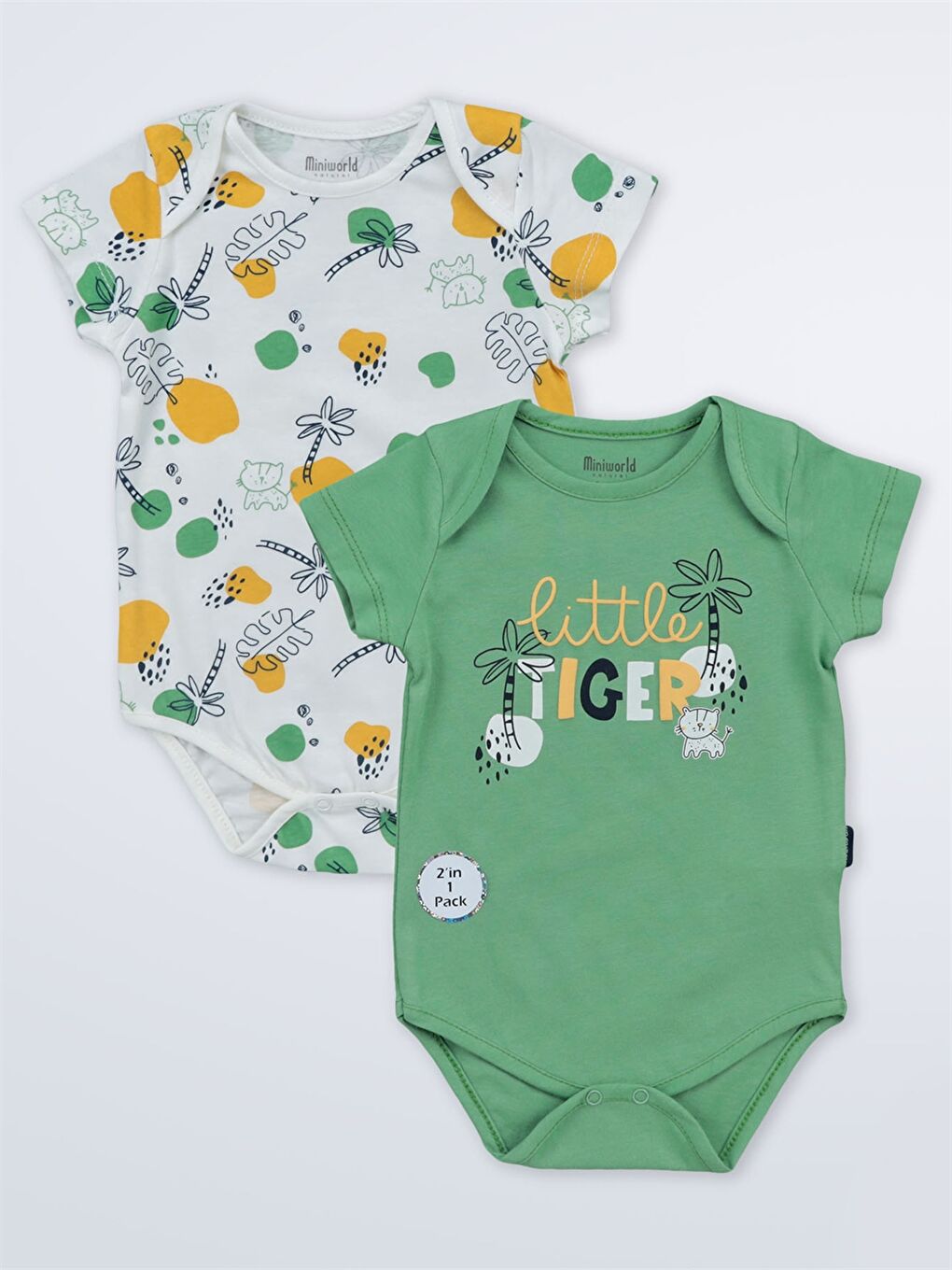 Yeşil Bisiklet Yaka Baskılı Erkek Bebek Çıtçıtlı Body 2'li