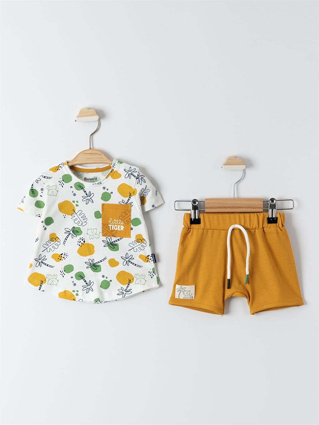 Sarı Bisiklet Yaka Baskılı Erkek Bebek Tişört ve Şort 2'li Takım