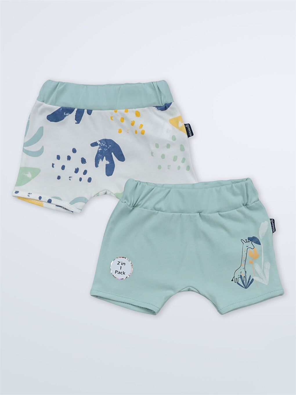 Mavi Beli Lastikli Baskılı Erkek Bebek Şort 2'li