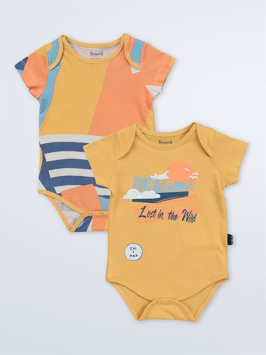 Kahverengi Bisiklet Yaka Baskılı Erkek Bebek Çıtçıtlı Body 2'li