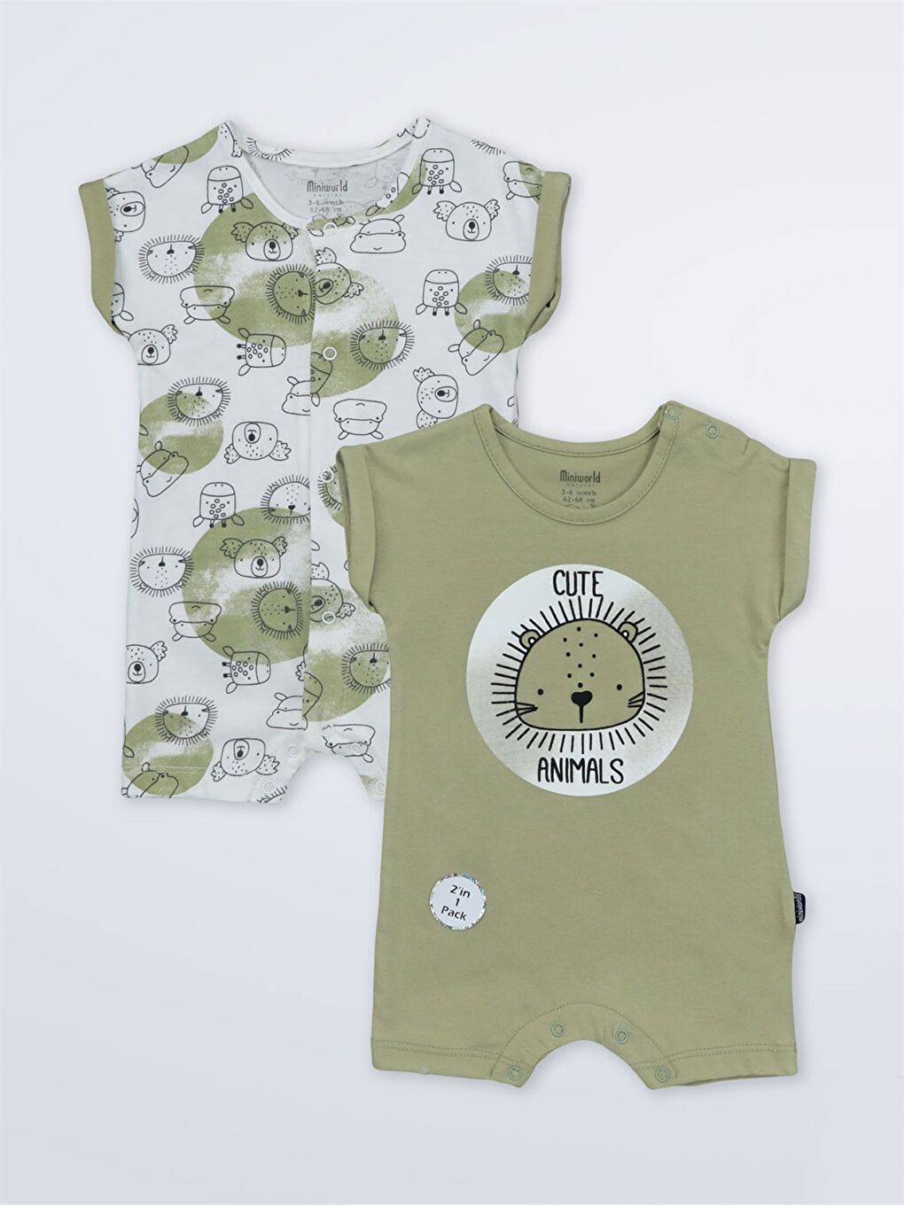 Yeşil Bisiklet Yaka Baskılı Erkek Bebek Tulum 2'li