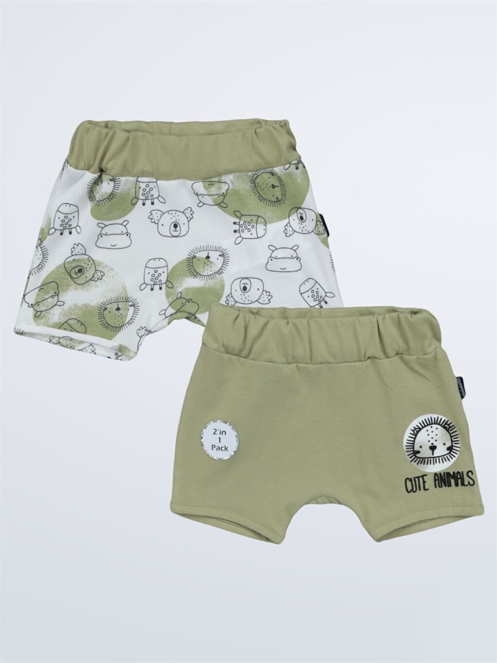 Yeşil Beli Lastikli Erkek Bebek Şort 2'li