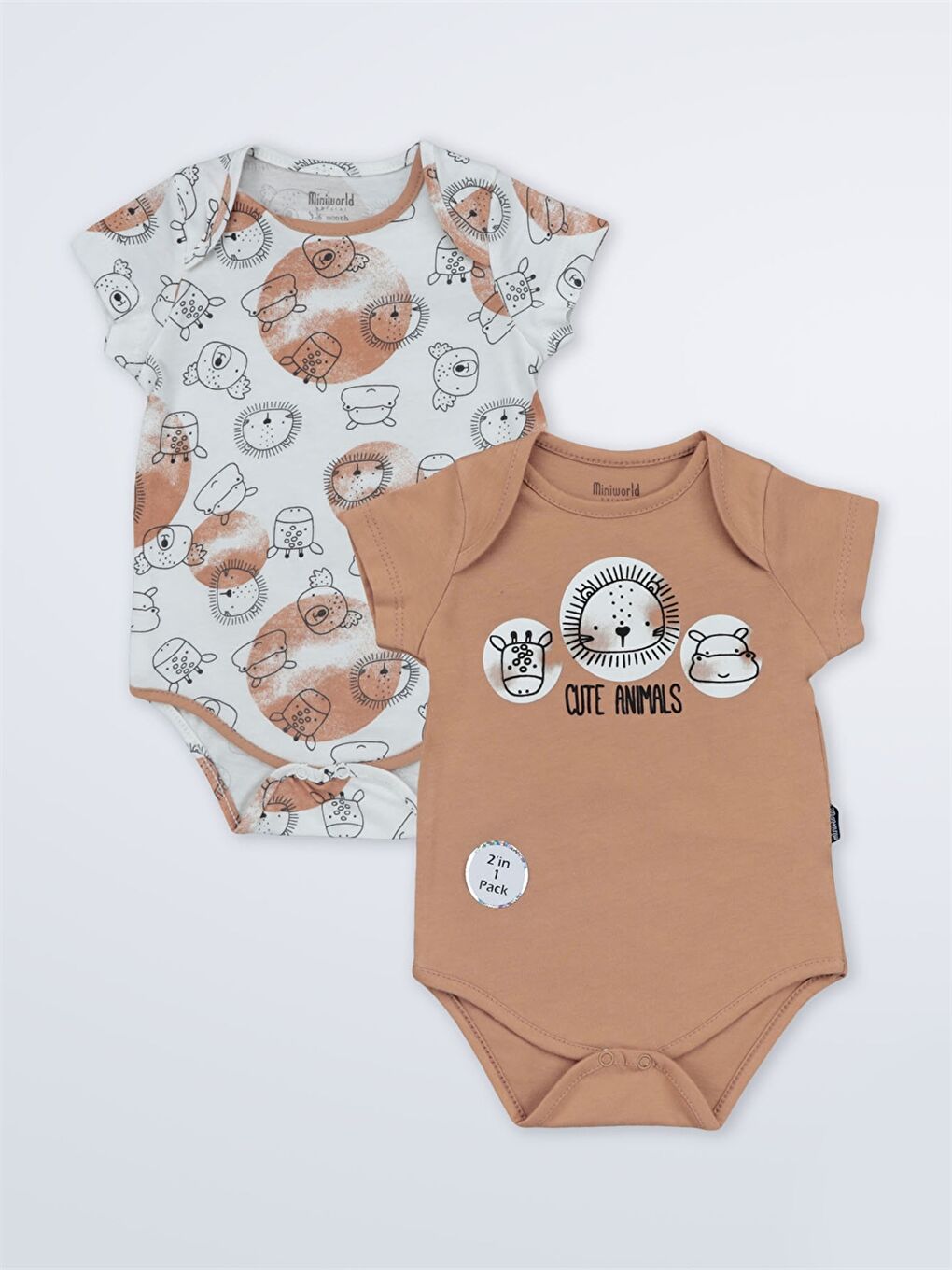 Kahverengi Bisiklet Yaka Baskılı Erkek Bebek Çıtçıtlı Body 2'li