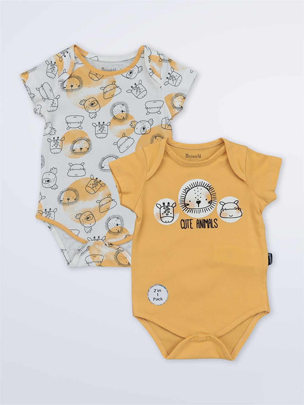 Kahverengi Bisiklet Yaka Baskılı Erkek Bebek Çıtçıtlı Body 2'li