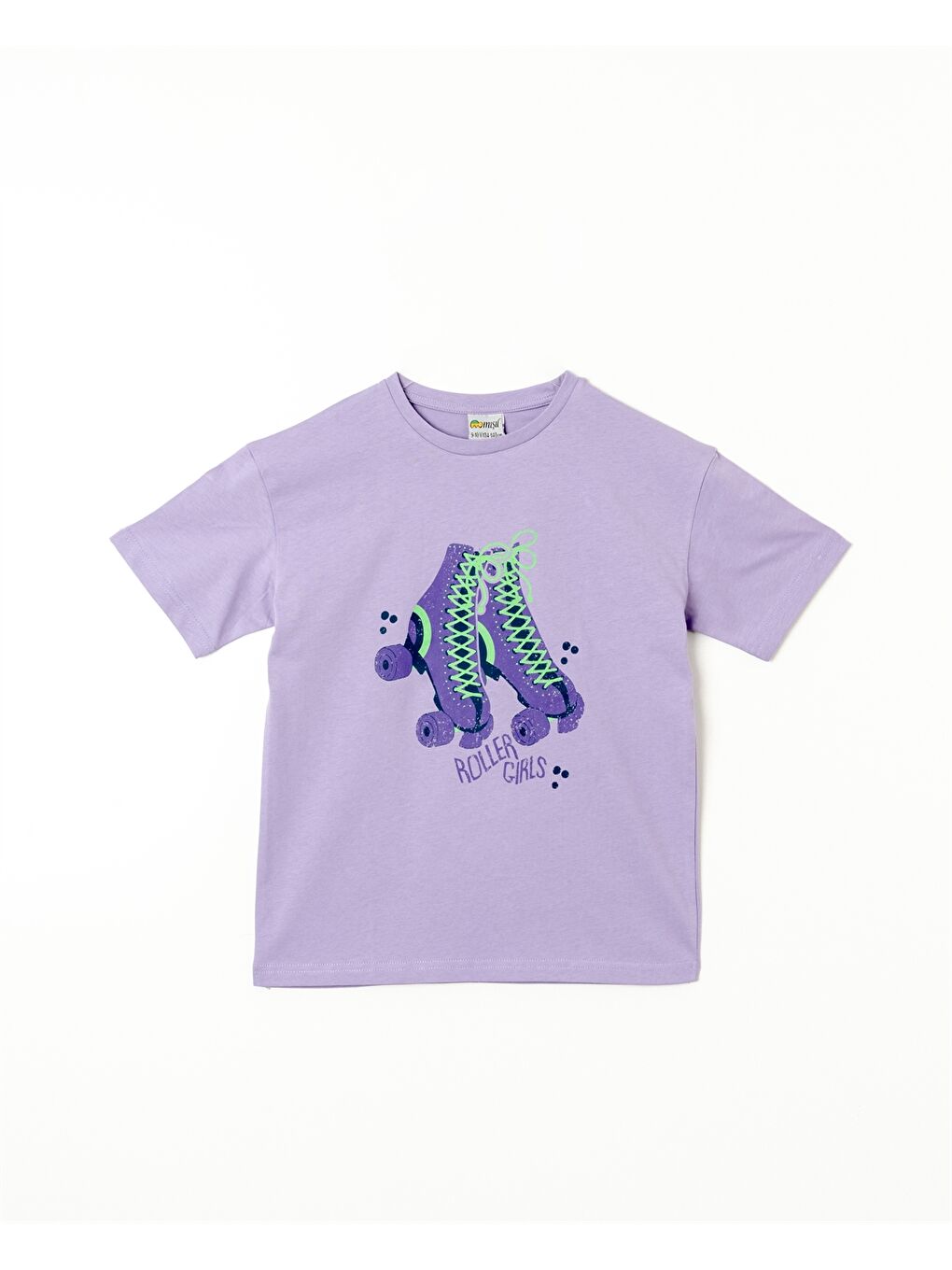 Lila Bisiklet Yaka Baskılı Kız Çocuk Tişört