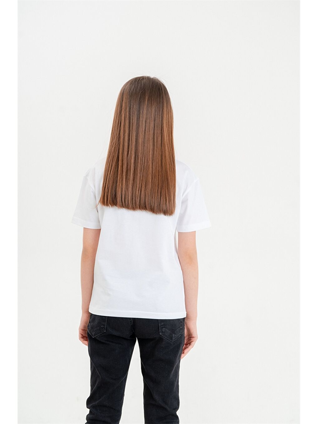 Beyaz Bisiklet Yaka Baskılı Kız Çocuk Tişört-2