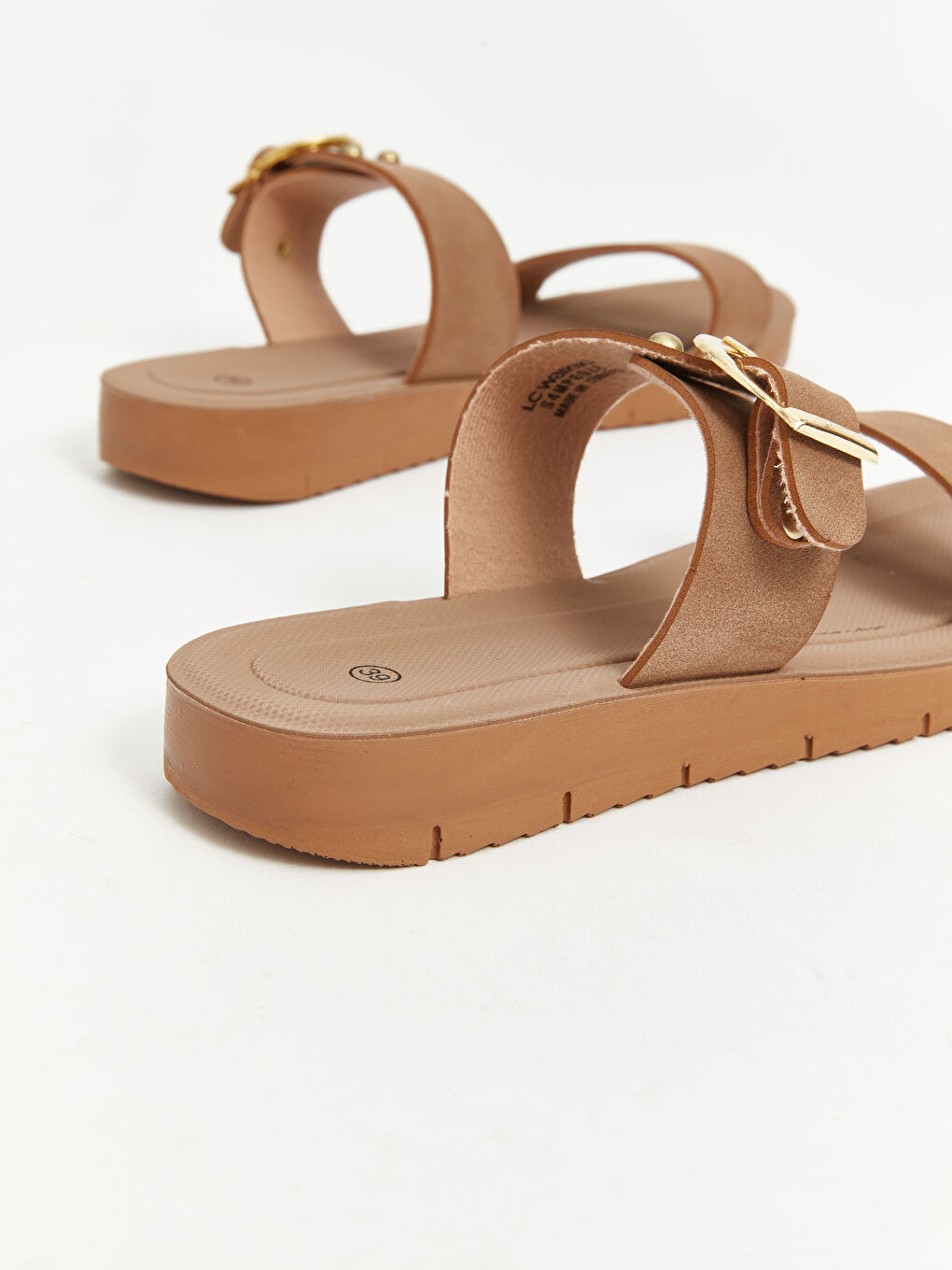 Bej Çift Bantlı Kadın Terlik-4