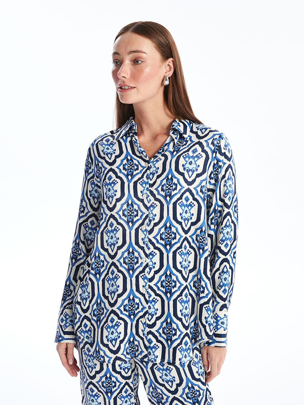 Patterned Long Sleeve Satin Women's Shirt -S4MQ55Z8-LQQ