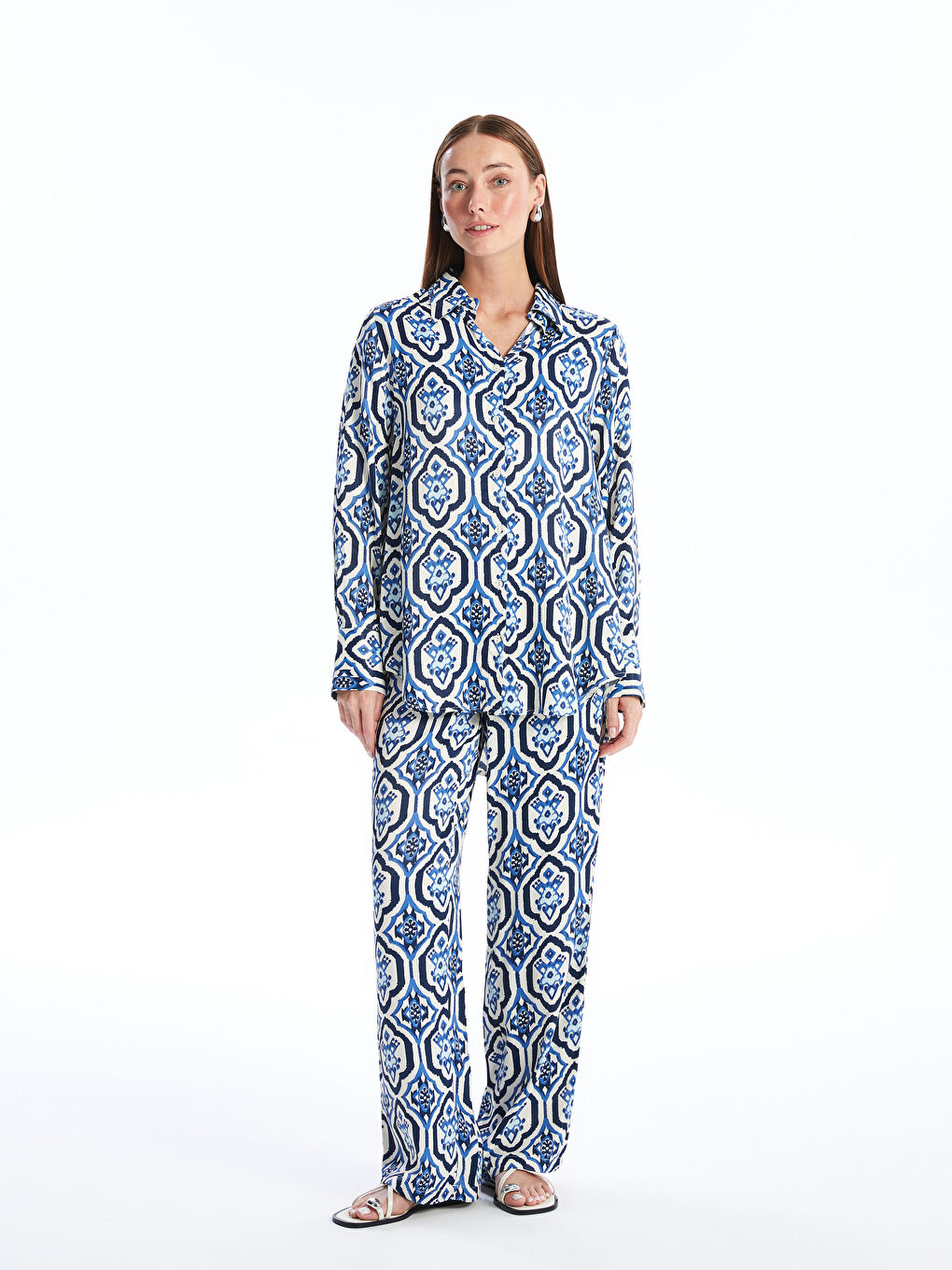 Patterned Long Sleeve Satin Women's Shirt -S4MQ55Z8-LQQ