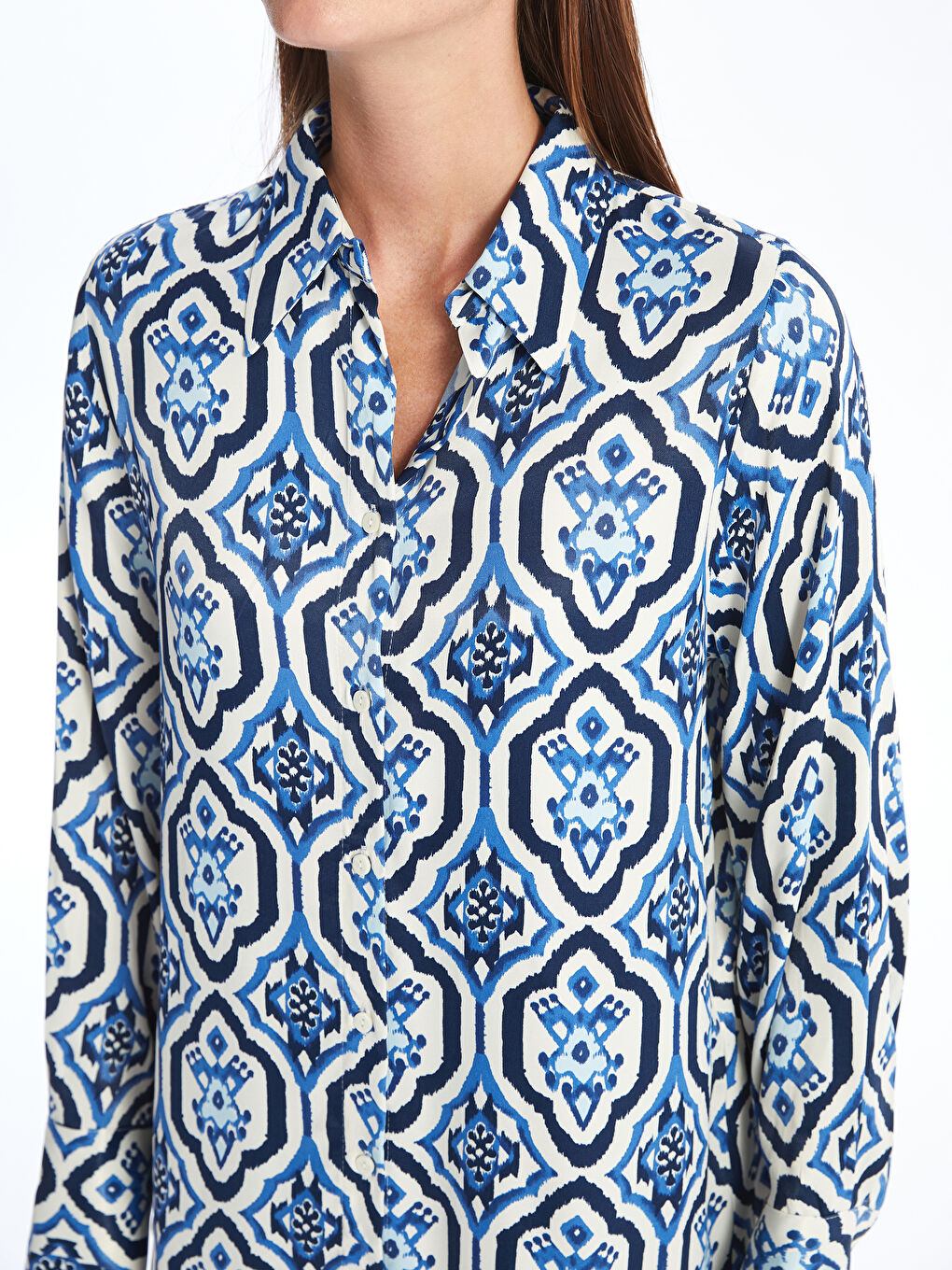 Patterned Long Sleeve Satin Women's Shirt -S4MQ55Z8-LQQ