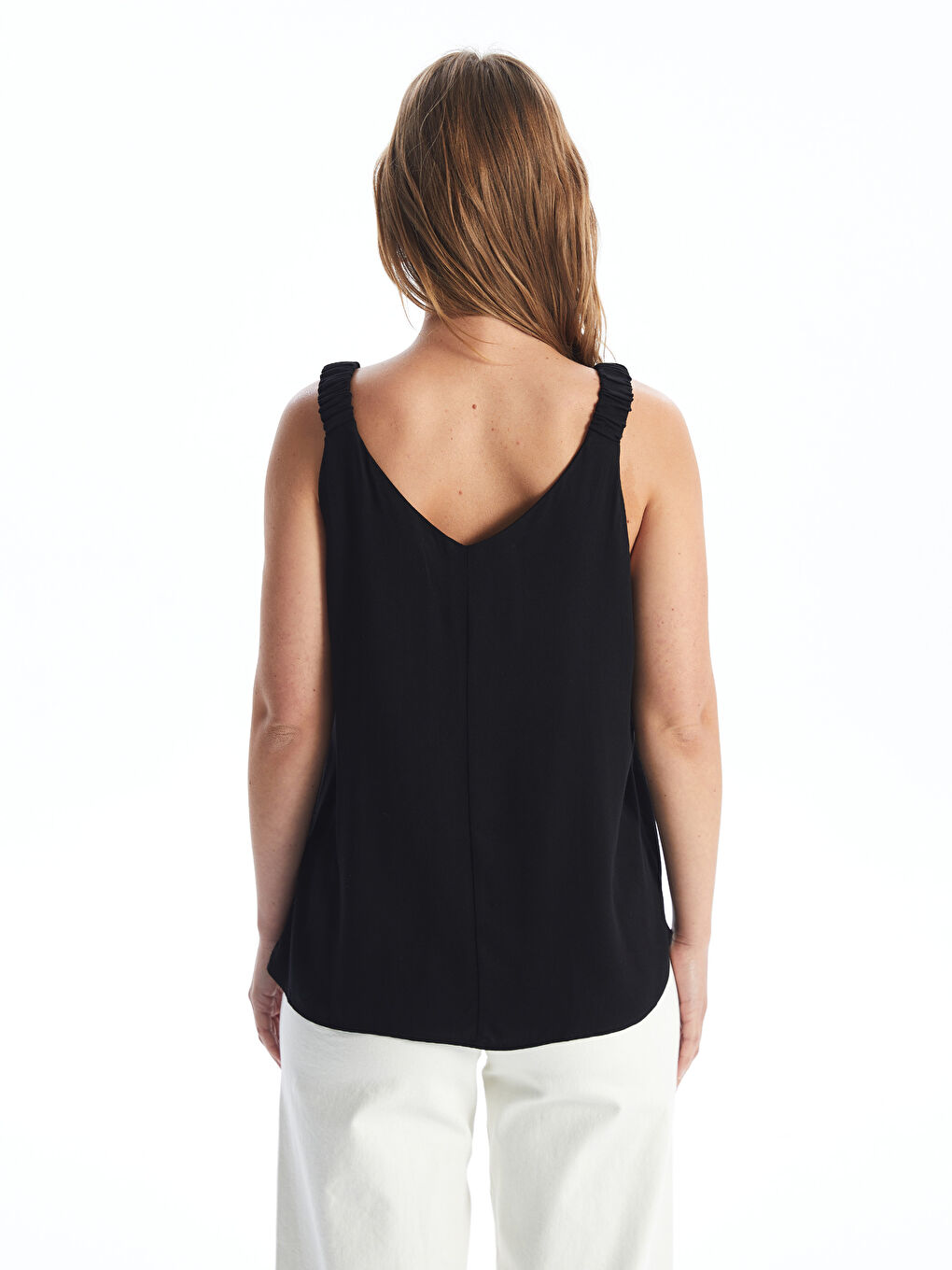 بلوزة سادة بفتحة رقبة على شكل حرف V للسيدات-4