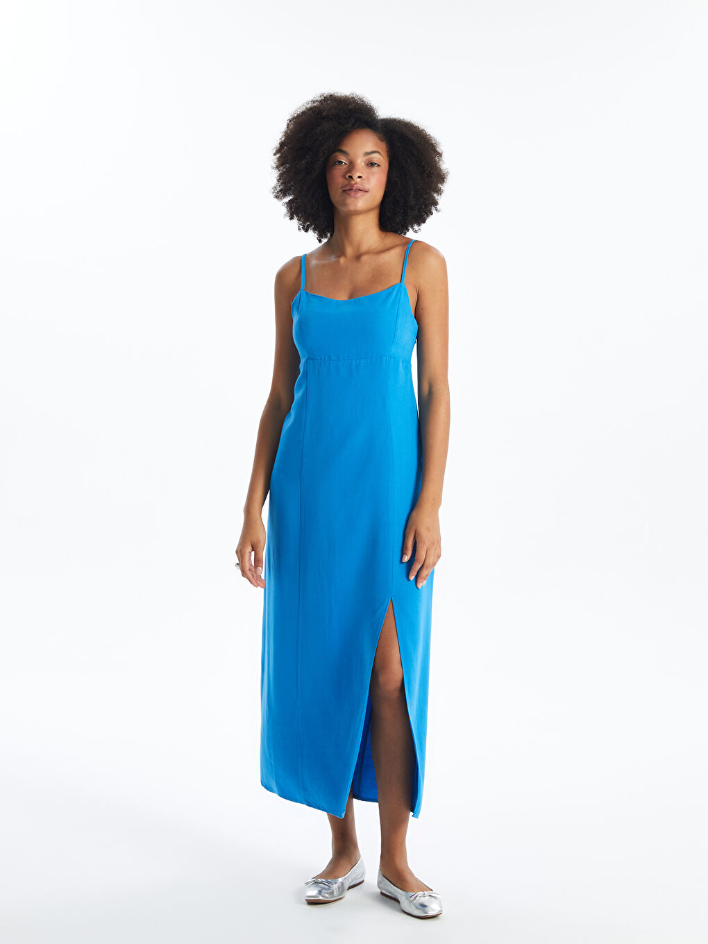 Square Neck Straight Strap Linen Blend Women's Dress -S4MS03Z8-VYF