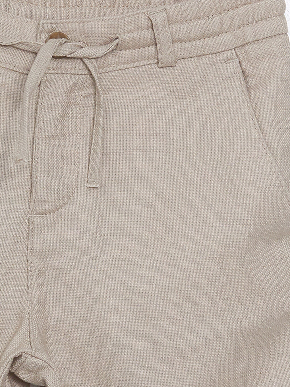 Bej Beli Lastikli Keten Görünümlü Erkek Çocuk Şort-1